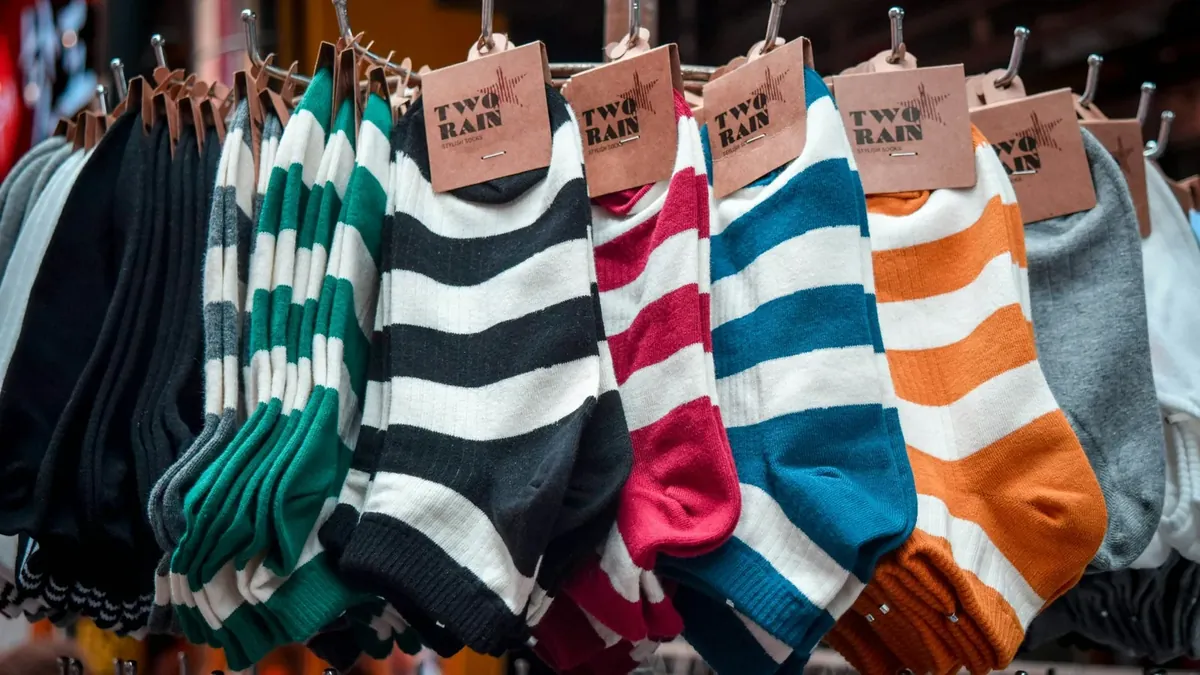 White and blue striped socks