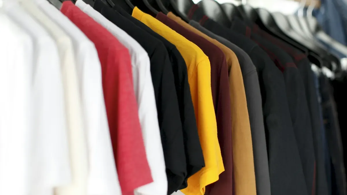 Closeup of hanged shirts on rack