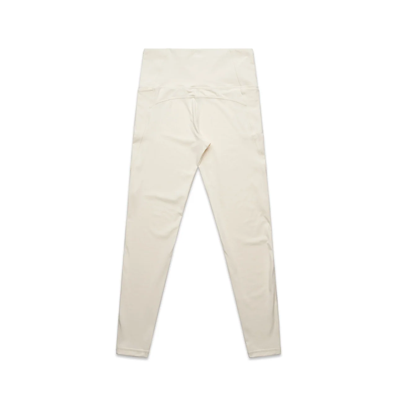 Back view of ecru leggings showing the waistband and full leg length.