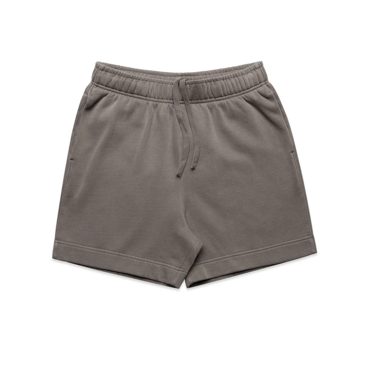 Stone-coloured drawstring shorts with an elastic waist and clean hems.